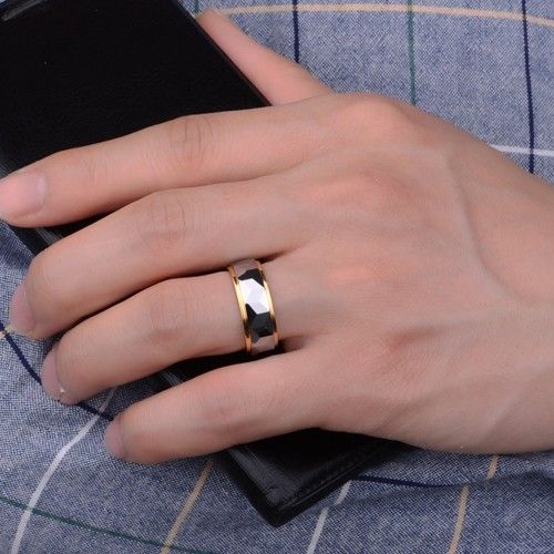 Bague De Mode Pour Homme En Acier Tungstène Plaqué Or À L'intérieur