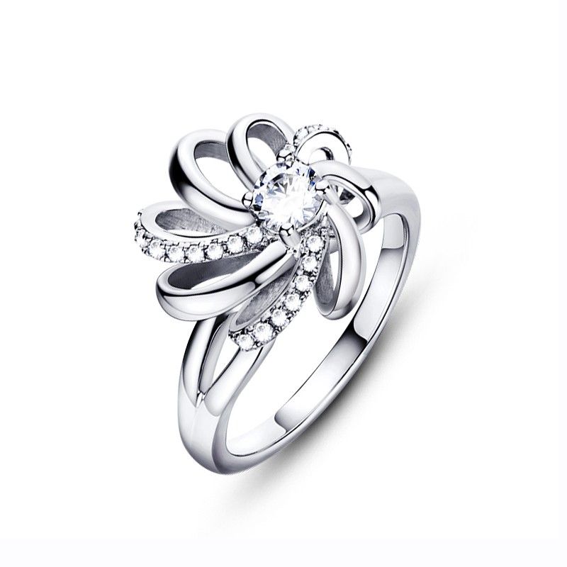 Bague D'ouverture De Belles Fleurs Brillantes En Argent 925 Avec CZ