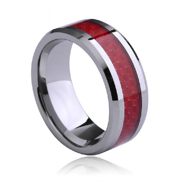 Bague Porte-bonheur Pour Hommes En Or De Tungstène Boîte En Fibre De Carbone Rouge Élégante Et Exquise