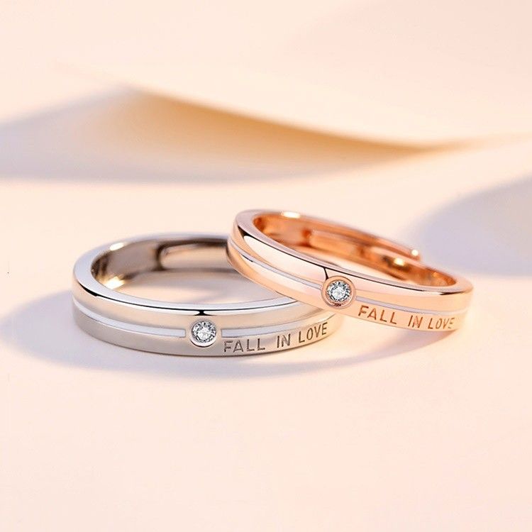 Bagues De Promesse Ajustables Fall In Love Assorties Pour Couples En Argent Sterling