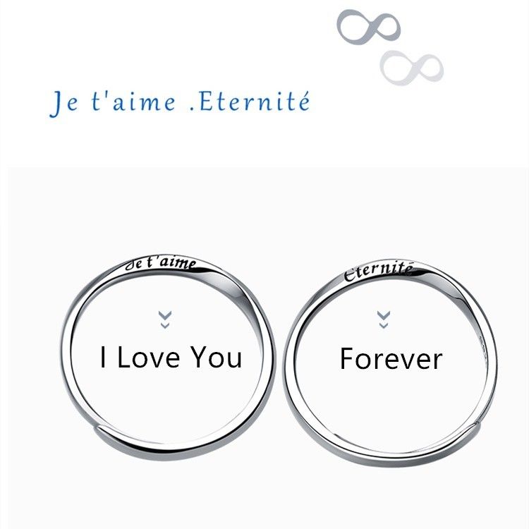 Bagues De Promesse Assorties Je T'aime Ajustables Pour Couples En Argent Sterling