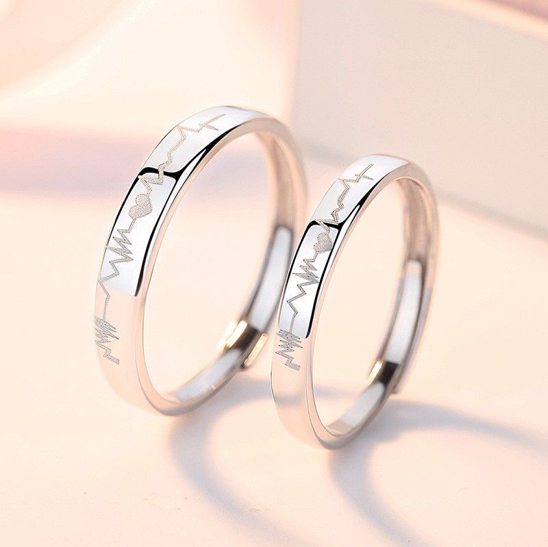 Bagues De Promesse De Battement De Coeur Pour Couples En Argent Sterling 925