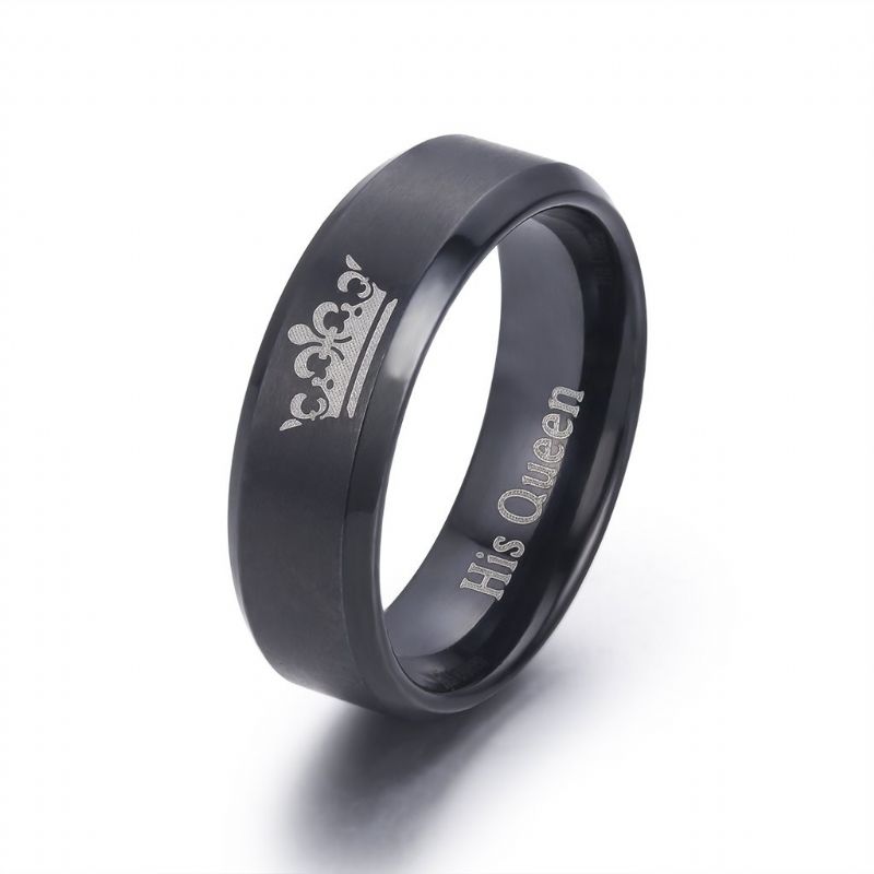 Bagues Roi Et Reine Pour Couples - 2pcs Ses Ensembles De Bague Assortie En Acier Inoxydable Pour Lui Et Elle - Alliance De Fiançailles Promise Noir Confort Fit