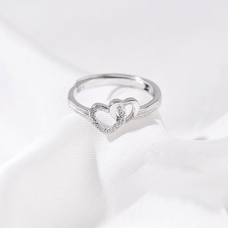 Belle Bague Double Coeur En Argent Sterling Pour Femme