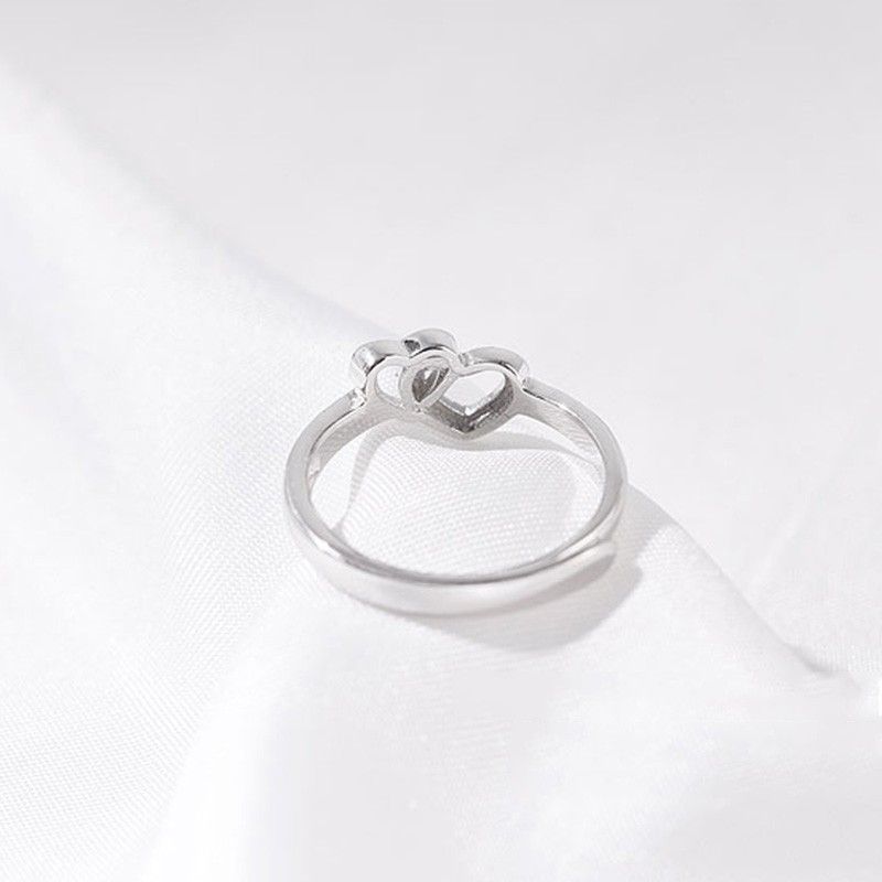 Belle Bague Double Coeur En Argent Sterling Pour Femme