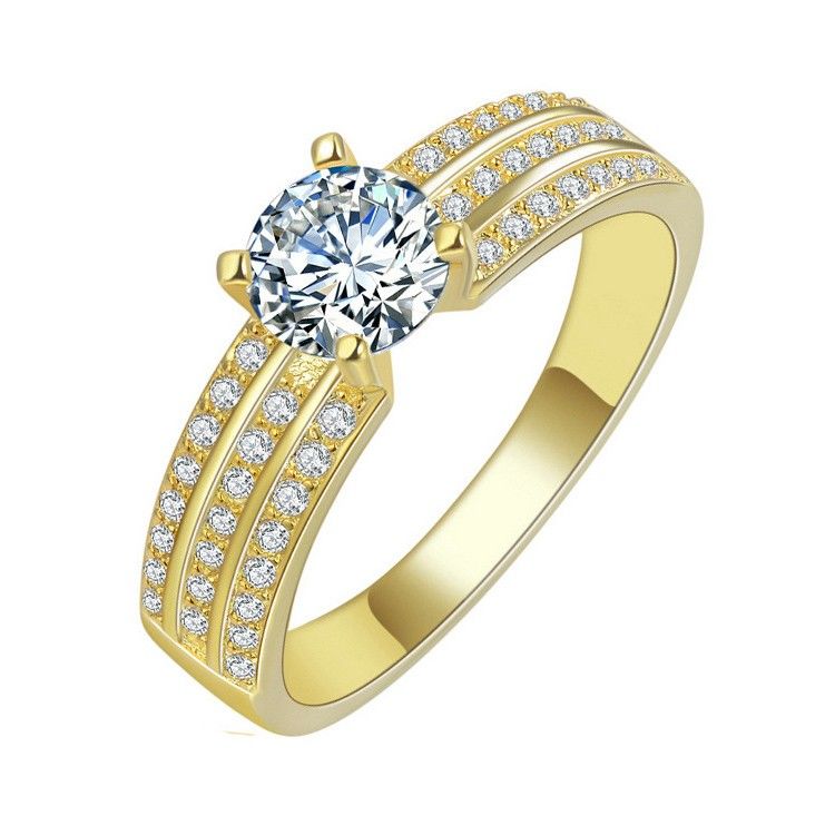 Bijoux De Haute Qualité Bague De Fiançailles En Laiton Plaqué Or 18 Carats