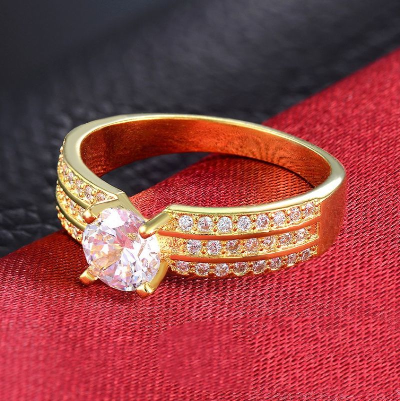 Bijoux De Haute Qualité Bague De Fiançailles En Laiton Plaqué Or 18 Carats