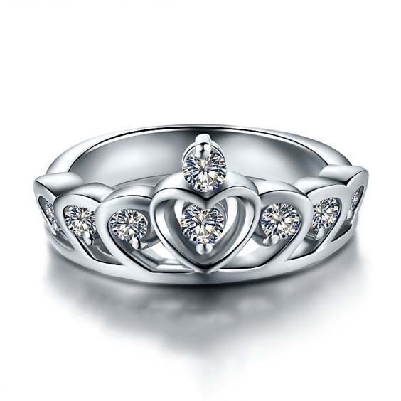 Charmante Bague De Fiançailles En Argent Sterling 925 En Forme De Couronne De Princesse Pour Femme