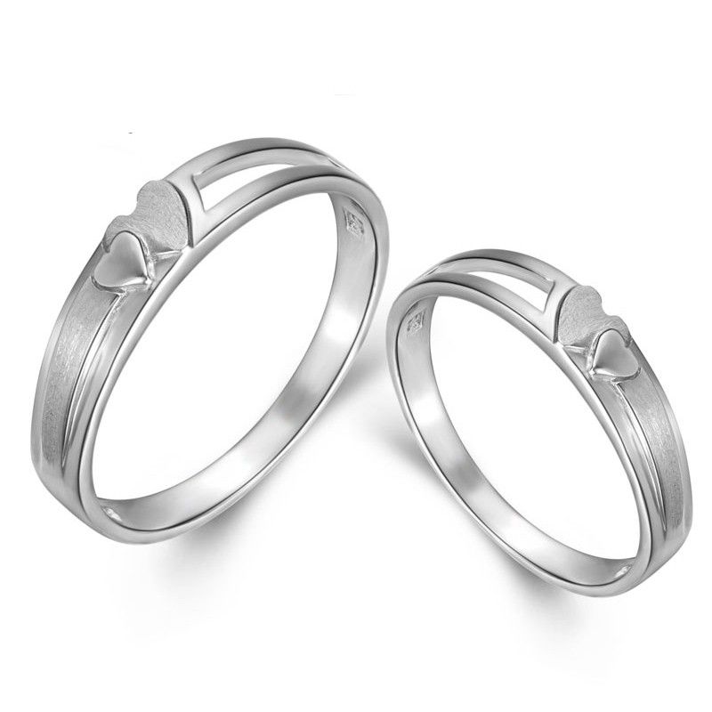 Delicate Matte Creative Heart To Heart S925 Anneaux De Couple Creux En Argent Sterling