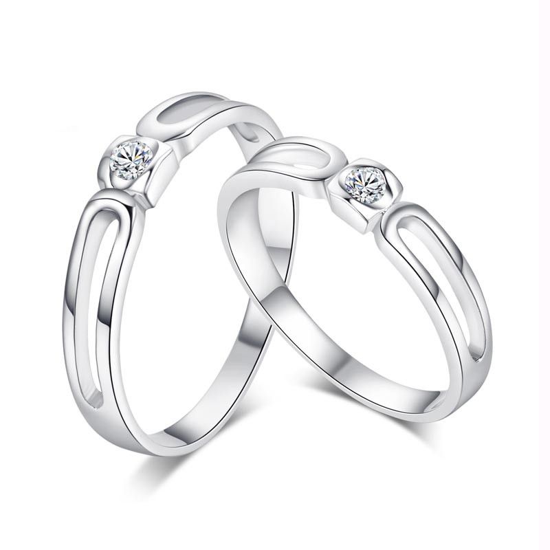 Design Creux Unique Incrusté De Bagues De Couple En Argent Sterling CZ 925