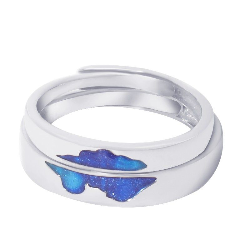 Émail Cloud Sea S925 Argent Ouverture Anneaux Couple Amoureux