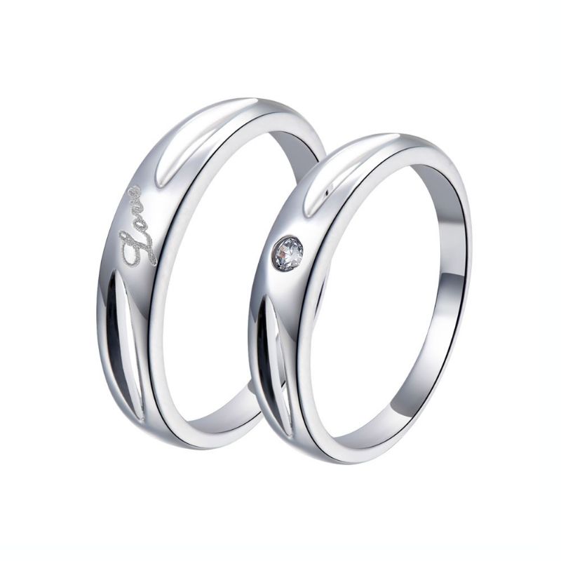 Emballage De Luxe Creative Hollow Design Anneaux De Couple "have Mutual Affinity" En Argent 925