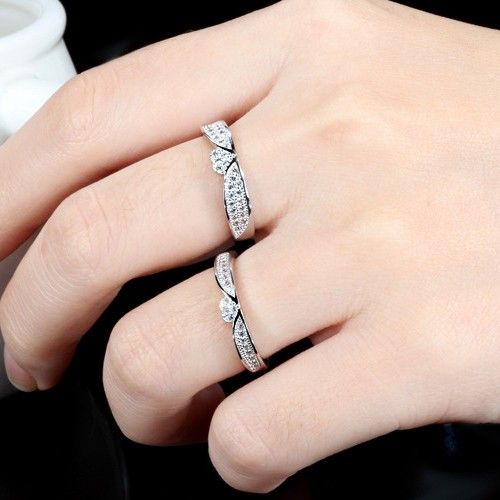 Ensemble De Bague De Fiançailles En Argent Sterling 925 Avec Incrustation De CZ En Argent Sterling De La Mode Coréenne