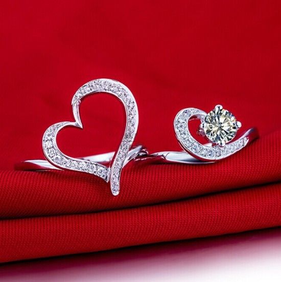 Ensemble De Bague De Fiançailles CZ Incrusté En Argent Sterling Exagéré Éblouissant En Forme De Coeur