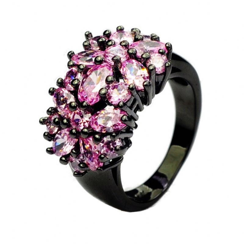 Europe Nouvelle Offre Spéciale Bague De Fiançailles En Or Noir Incrusté De Zircon Cubique Rose