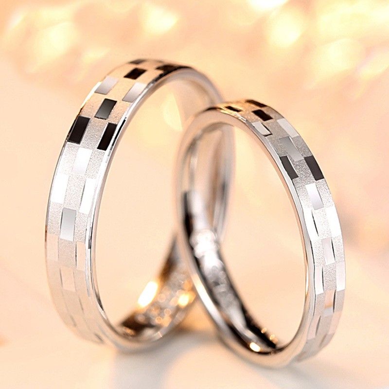 Grille Givrée 925 Anneaux De Mariage / Promesse / Couple En Argent Sterling (prix Pour Une Paire)