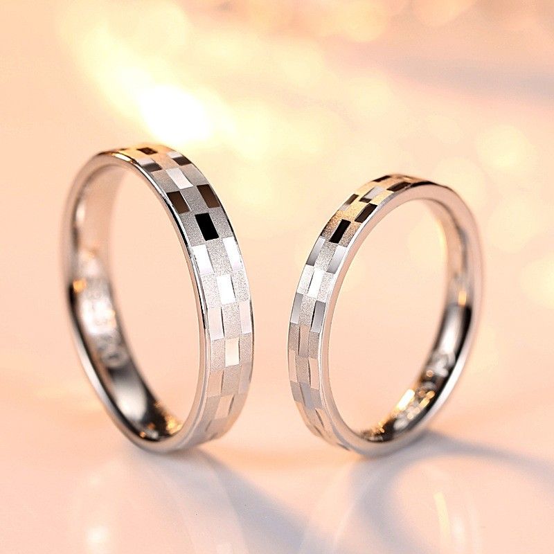 Grille Givrée 925 Anneaux De Mariage / Promesse / Couple En Argent Sterling (prix Pour Une Paire)