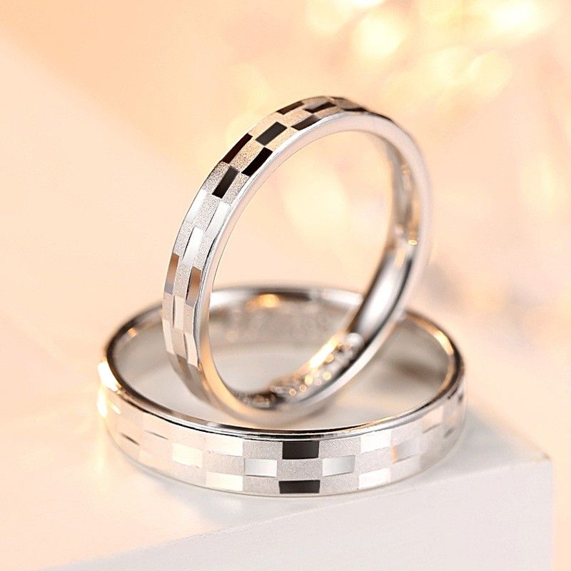 Grille Givrée 925 Anneaux De Mariage / Promesse / Couple En Argent Sterling (prix Pour Une Paire)