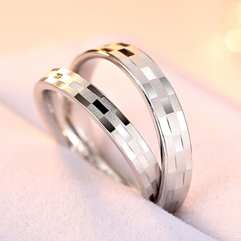 Grille Givrée 925 Anneaux De Mariage / Promesse / Couple En Argent Sterling (prix Pour Une Paire)