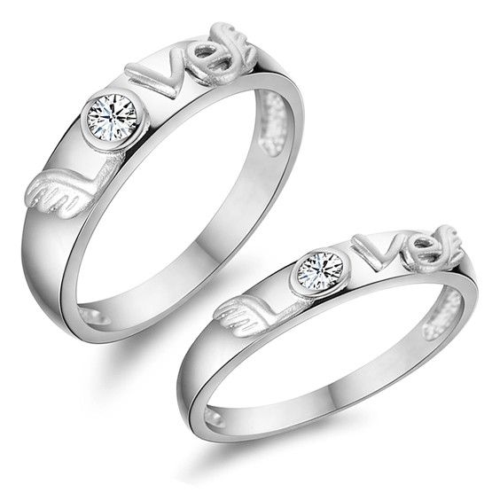 "have Mutual Affinity" 925 Argent Incrusté De Zircone Cubique De Haute Qualité Ailes D'ange Anneaux De Couple