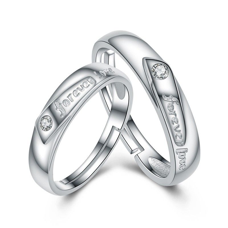 "have Mutual Affinity" 925 Argent Sterling Incrusté De Bagues De Couple CZ