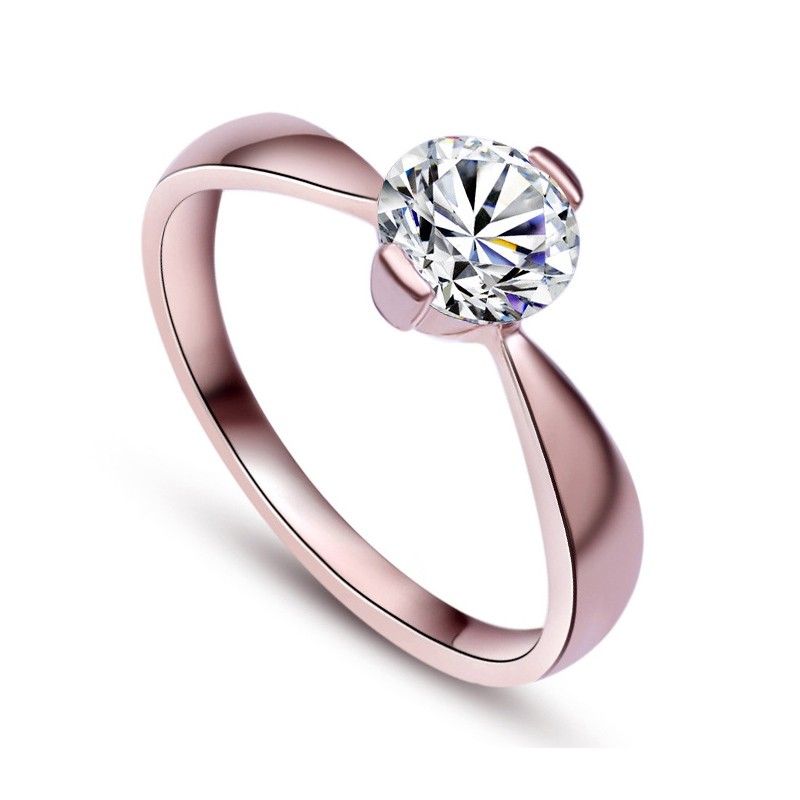 Highlight Temperament S925 Bague De Fiançailles CZ Incrustée En Or Rose 18 Carats Plaqué Argent