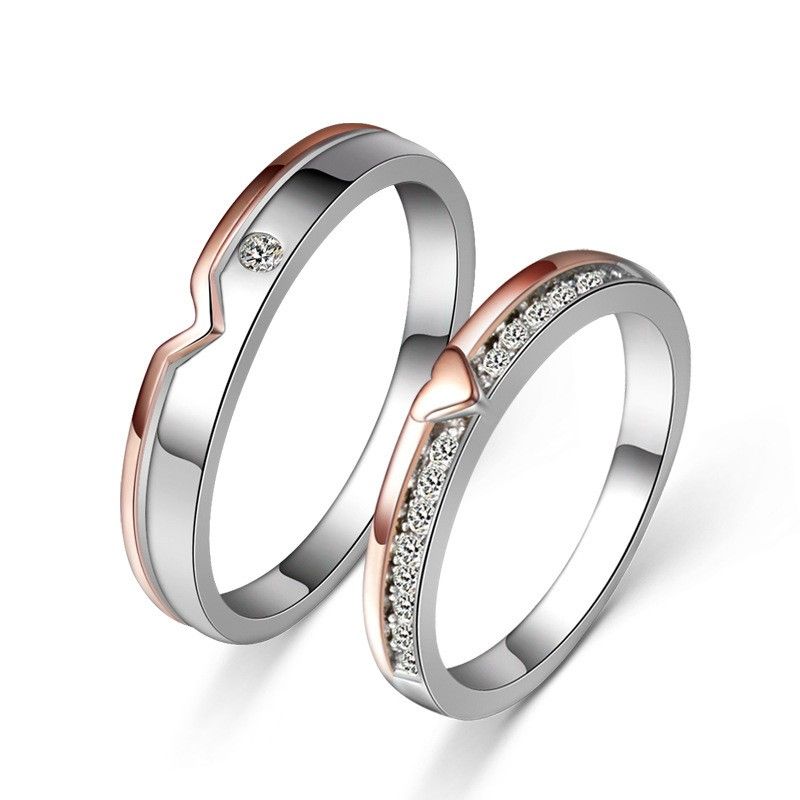 Huit Étoiles Huit Flèches En Forme De Coeur Design Shinning Zircon S925 Anneaux De Couple Amoureux En Argent Sterling