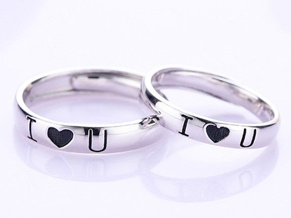 "je T'aime" Anneaux De Couple Ajustables Pour Amoureux En Argent Sterling