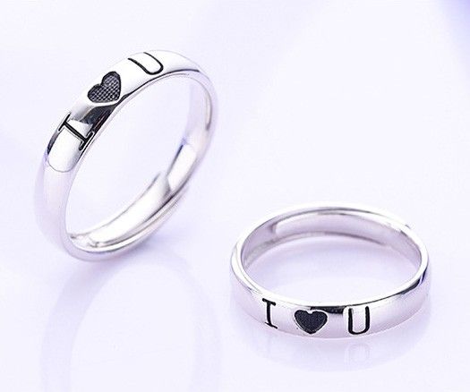 "je T'aime" Anneaux De Couple Ajustables Pour Amoureux En Argent Sterling