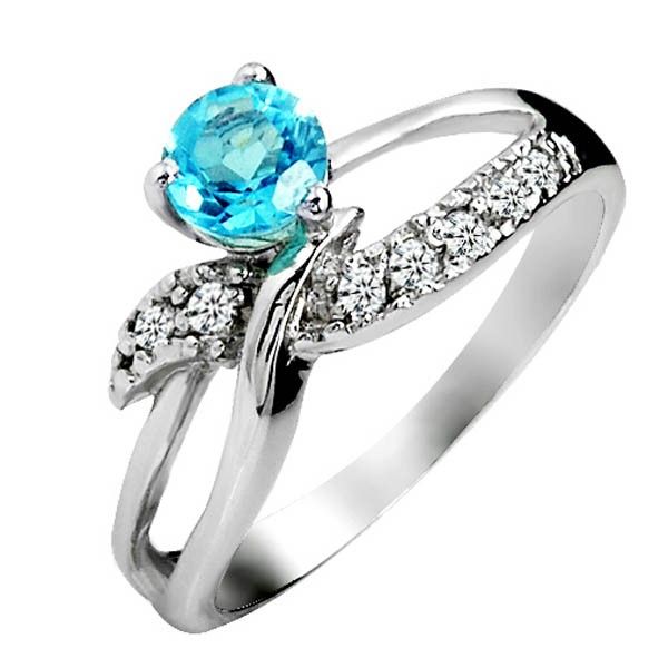 Jolie Bague En Argent Sterling 925 Avec Topaze Bleue Naturelle