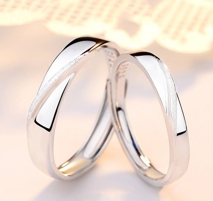 Lignes Parallèles Mobius Design Anneaux De Couple Réglables Pour Amoureux En Argent Sterling