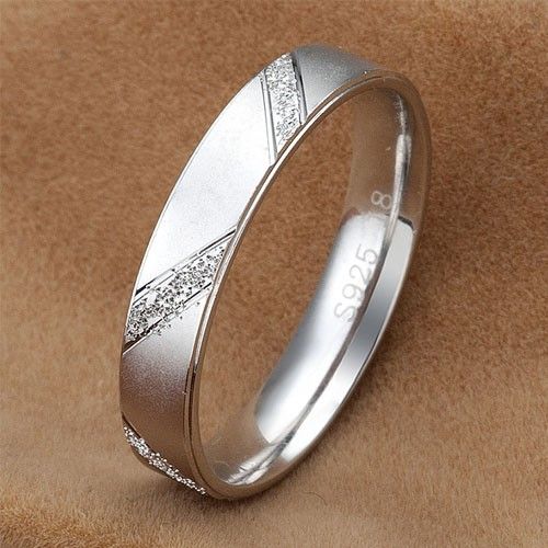 Matting Stripe Style 925 Sterling Silver White Gold Plaqué Bague De Mariage Pour Hommes