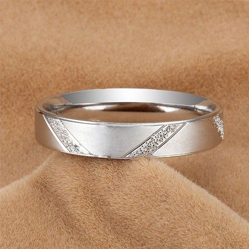 Matting Stripe Style 925 Sterling Silver White Gold Plaqué Bague De Mariage Pour Hommes