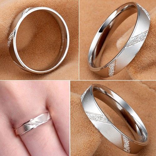 Matting Stripe Style 925 Sterling Silver White Gold Plaqué Bague De Mariage Pour Hommes