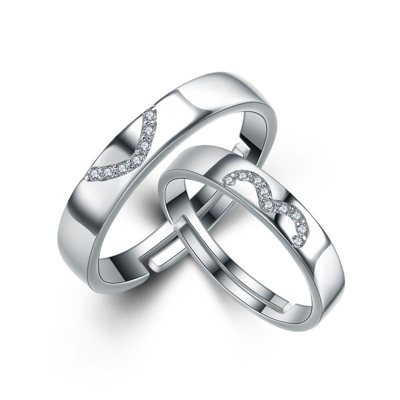 New Hot Have Mutual Affinity S925 Anneaux De Couple En Zircone Cubique Incrustés D'argent