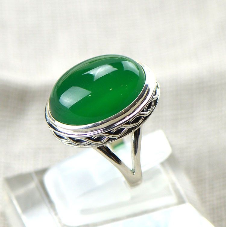 Nouvelle Bague En Calcédoine Verte Naturelle Incrustée En Argent Sterling 925 De Haute Qualité