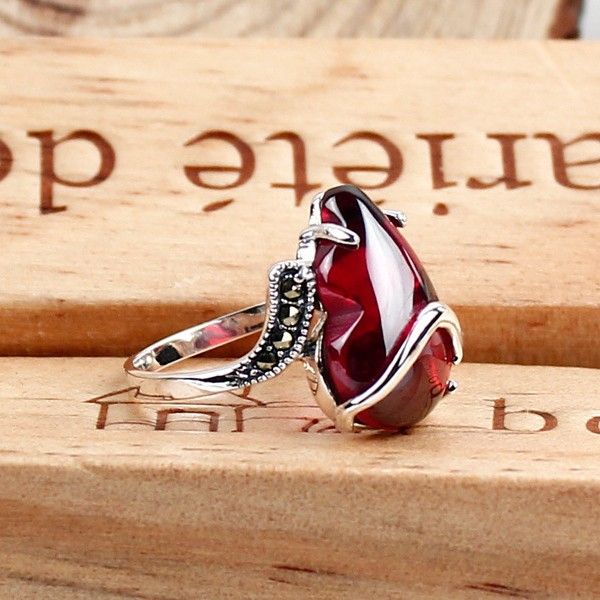 Nouvelle Bague En Forme De Gourde S925 En Argent Incrusté De Pierres Précieuses Pour Femmes
