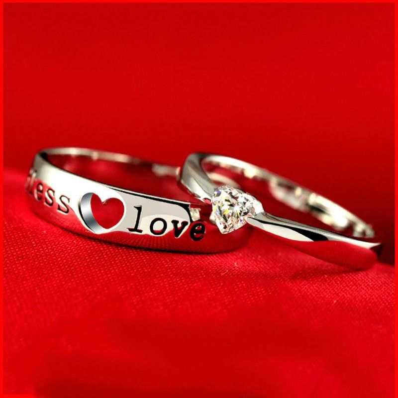 Nouvelle Mode "i Will Always Be With You" Forme De Coeur Unique 925 Anneaux De Couple De Coeur D'amant En Argent Sterling (prix Pour Une Paire)