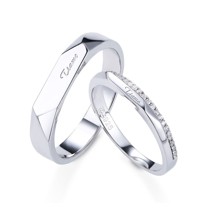 Nouvelles Bagues D'amoureux De Zircon Cubique Plaqué Platine Avec Lettrage Créatif En Argent Sterling 925