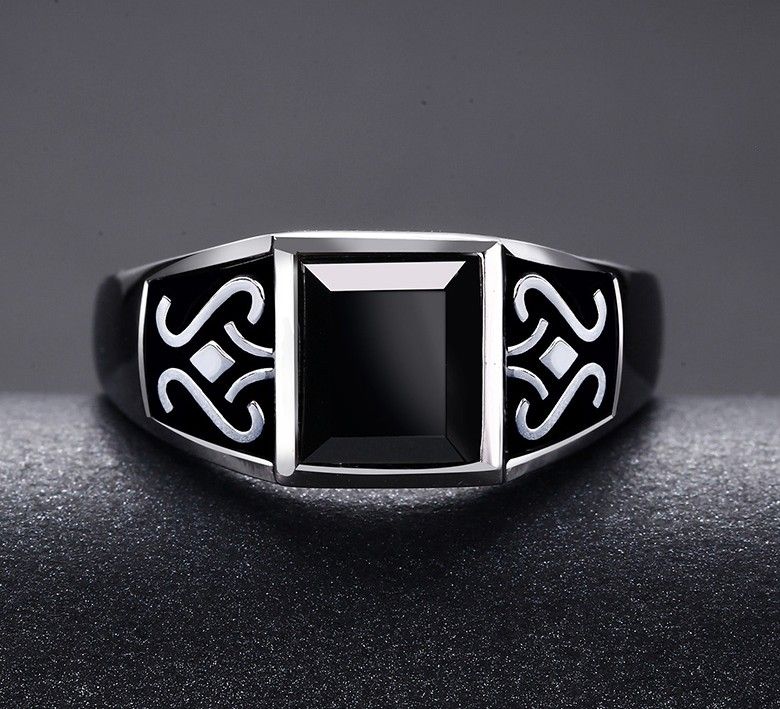 Obsidian Mysterious Totem S925 Bague En Argent Sterling Pour Homme
