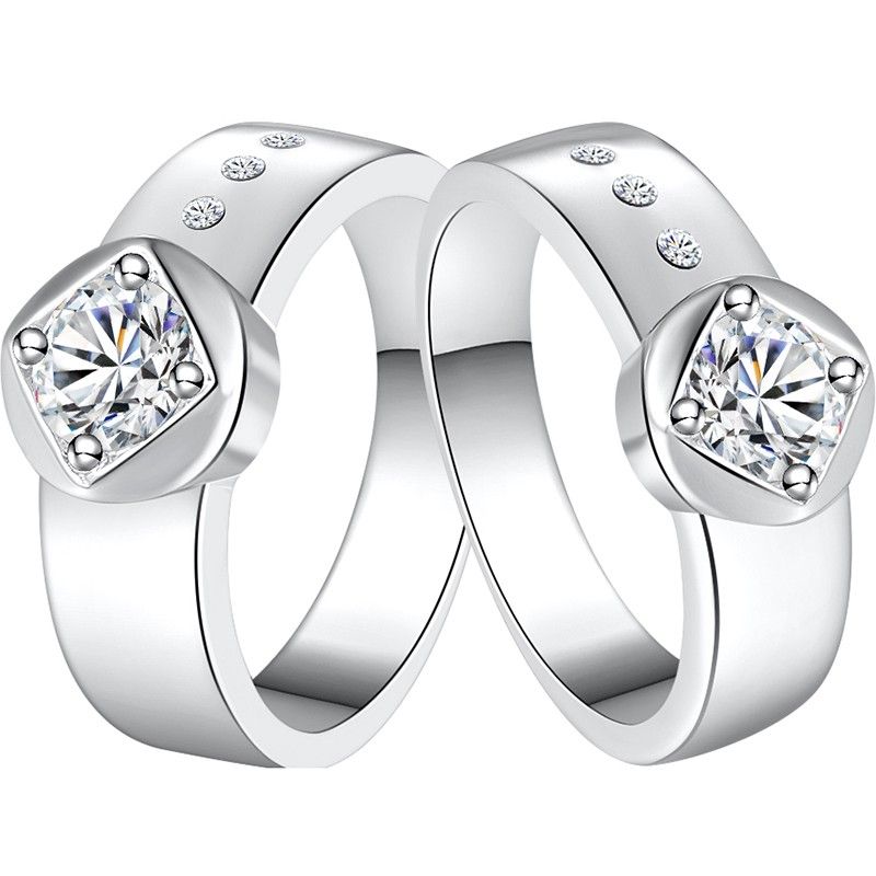 Promise Personnalisée De Fiançailles De Mariage En Argent Sterling 925 Bague De Couple En Platine Plaqué