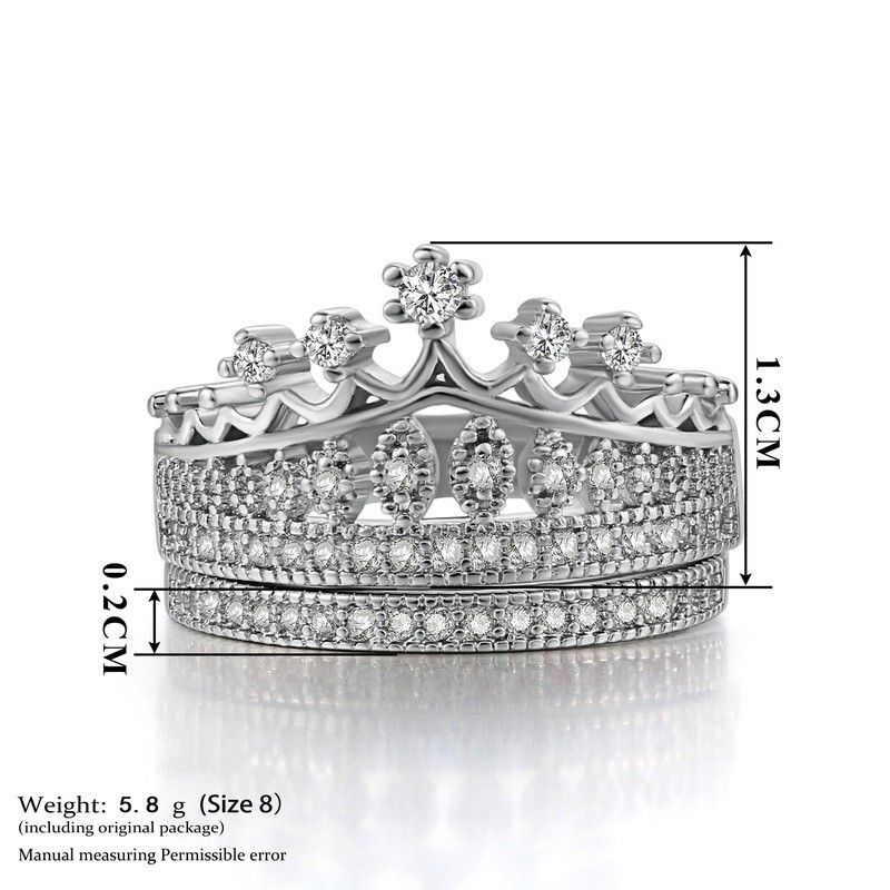 Rhodium Plaqué Cuivre De Haute Qualité Avec Anneau De Couronne De Tempérament Noble En Zircone Cubique