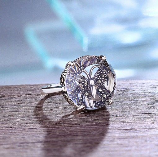 Romantique Butterfly Love S925 Bague En Cristal Blanc Naturel Incrusté En Argent Sterling