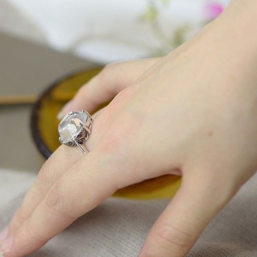 Romantique Butterfly Love S925 Bague En Cristal Blanc Naturel Incrusté En Argent Sterling