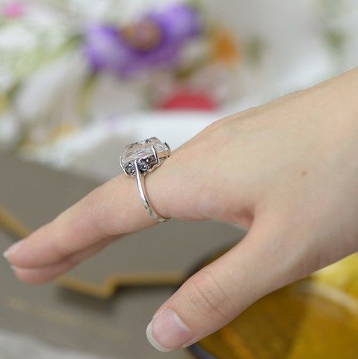 Romantique Butterfly Love S925 Bague En Cristal Blanc Naturel Incrusté En Argent Sterling