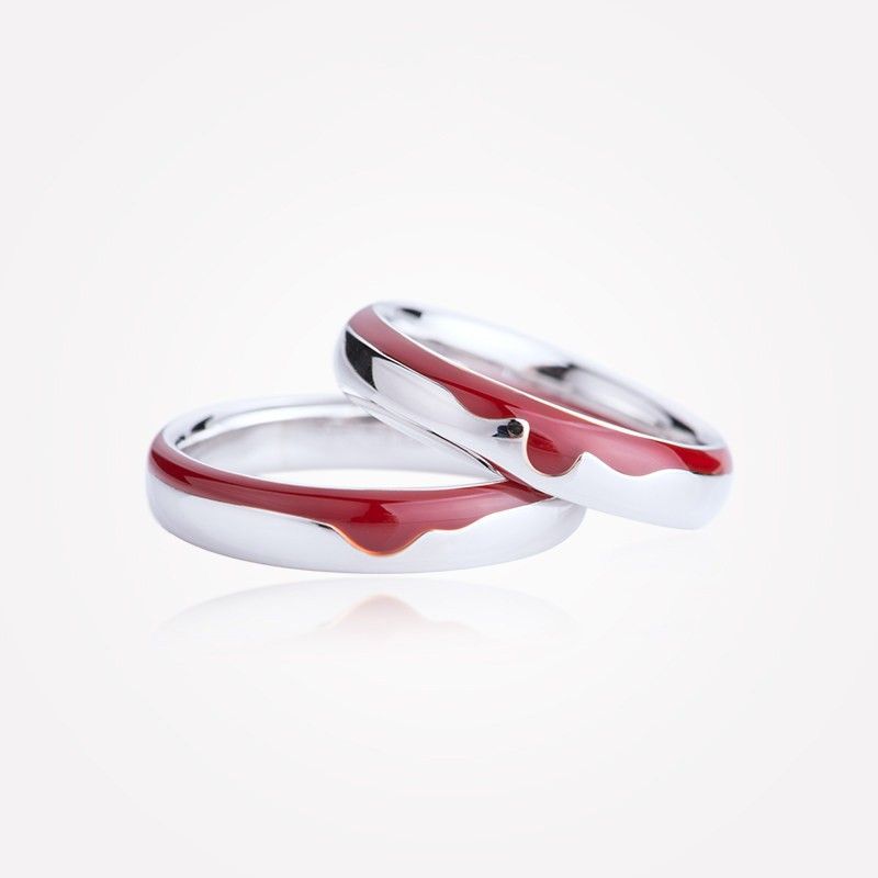 Romantique Émail Rouge Conception Originale S925 Anneaux De Couple Amoureux En Argent Sterling