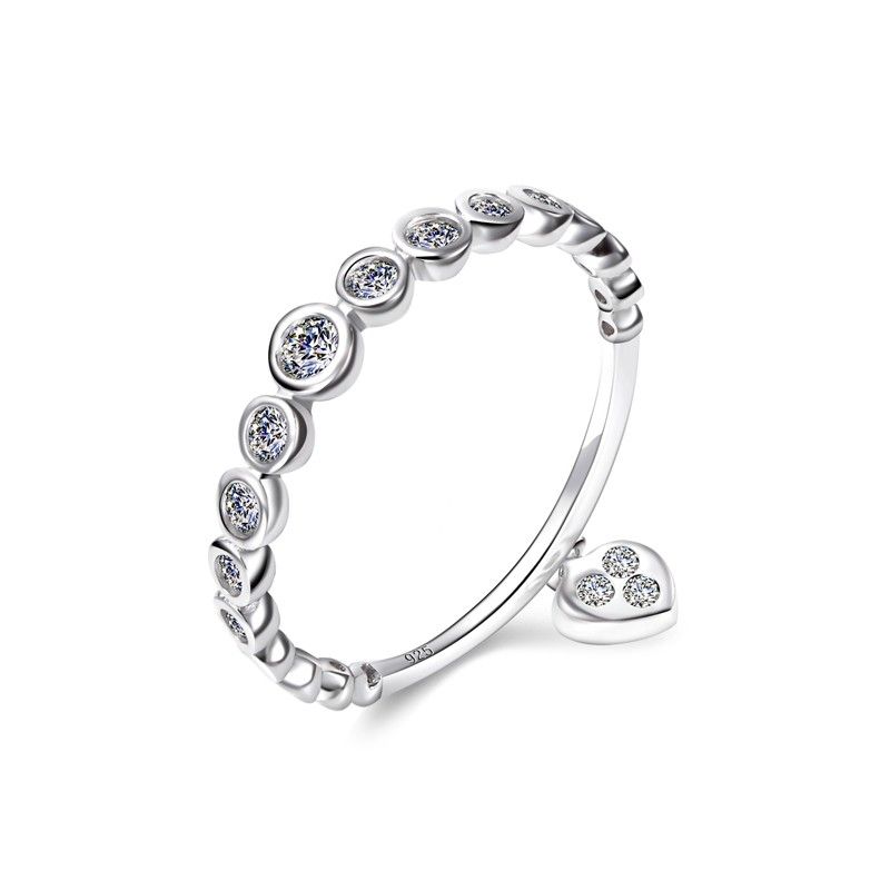 S925 Bague Simple Embellissement D'amour Avec Zircon Cubique Incrusté D'argent