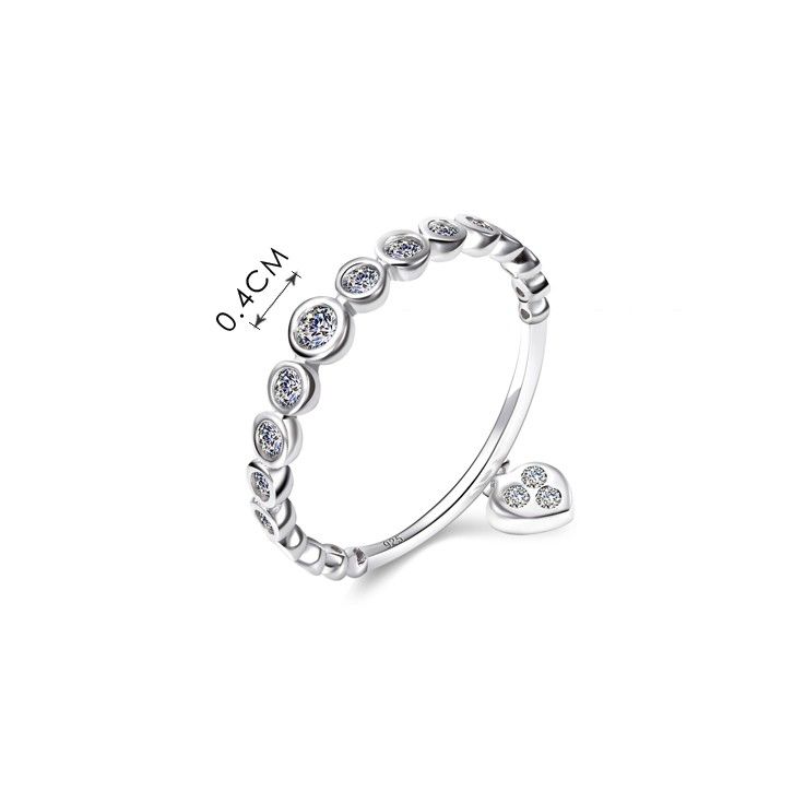 S925 Bague Simple Embellissement D'amour Avec Zircon Cubique Incrusté D'argent