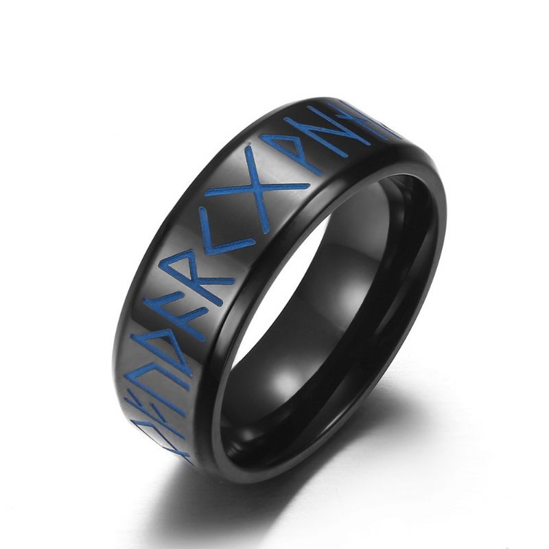 Trois Couleurs Noir Argent Or 8 Mm Viking Texte Totem Luminous Glow Titane Acier Bague Homme