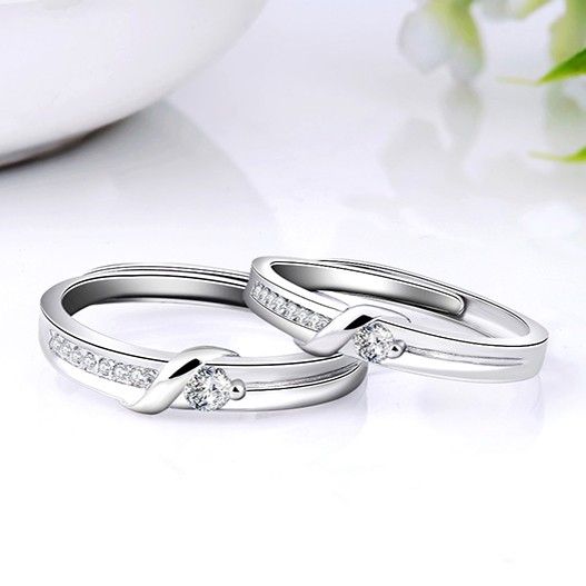 Unique Belles Anneaux De Couple En Or Blanc Plaqué En Argent Sterling 925